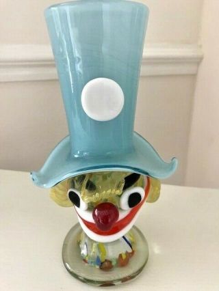 Vintage Italian Murano Glass Clown Blue Top Hat Vase Quality Coloured Art Glass