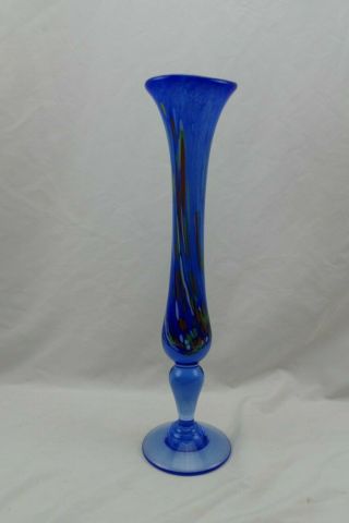 Murano Blue Swirled Vase Artist Signed Marc Biol Vintage