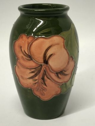 Vintage Moorcroft England Hibiscus Leaves Painted Pottery Vase