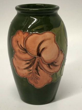 Vintage Moorcroft England Hibiscus Leaves Painted Pottery Vase 2