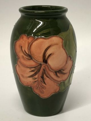 Vintage Moorcroft England Hibiscus Leaves Painted Pottery Vase 3