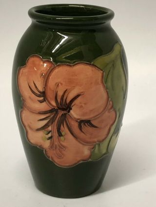 Vintage Moorcroft England Hibiscus Leaves Painted Pottery Vase 4