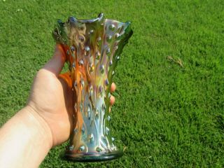 Northwood Carnival Glass Tree Trunk Vase,  Signed (7.  25 ")