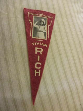 Rare Felt Pennant Antique Bookmark? Silent Movie Star Vivian Rich B&w Photo Smal