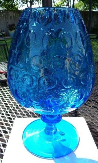Murano Empoli Glass Mid Century Style Large Blue Brandy Sniftter Made In Italy