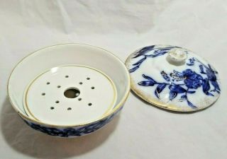 Antique Vintage Flow Blue Lily Lilies 3 Piece Cheese Butter Dish Porcelain 3