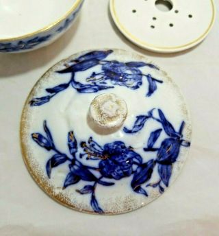 Antique Vintage Flow Blue Lily Lilies 3 Piece Cheese Butter Dish Porcelain 4