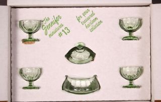 Mosser Glass Jennifer Miniatures 13 Green Sherbet Glasses & Candy Dish Set 206