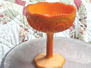 Vintage L.  E.  Smith Orange Slag Glass Sawtooth Compote Daisy Button
