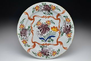 Delft Pottery Charger With Polychrome Flowers 18th Century