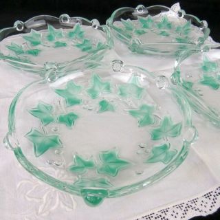 Mikasa Crystal Bowl Parisian Ivy Round Frosted Green Leaves Dessert Salad Plates