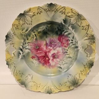 A Antique Rs Prussia Porcelain Plate With Ruffled Rim & Floral Decorations