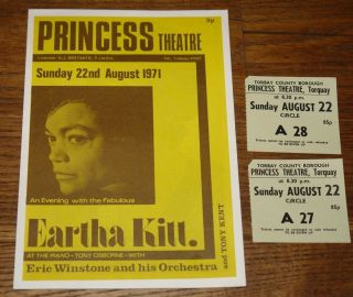 Eartha Kitt Torquay Princess Theatre Programme 22 August 1971 With Two Tickets