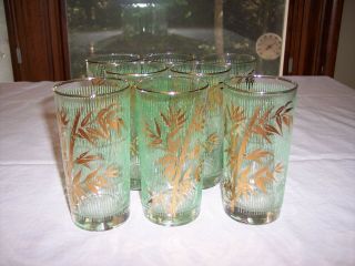 Set Of 8 Vintage Mid Century Libbey Bamboo 12 Ounce Tumblers