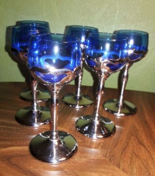 Farber Bros Ny Krome Kraft Cobalt Blue 6 Glasses Cognac Wine Glasses 6