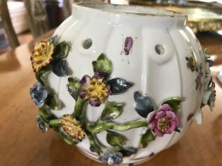 Rare Antique Meissen Porcelain Planter Bowl Applied Florals Encrusted Flowers