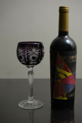1 German Echt Bleikristall Bohemian Wine Glass Purple Cut to Clear Crystal 2