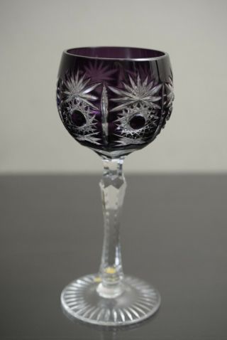 1 German Echt Bleikristall Bohemian Wine Glass Purple Cut to Clear Crystal 3