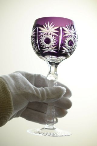 1 German Echt Bleikristall Bohemian Wine Glass Purple Cut to Clear Crystal 4