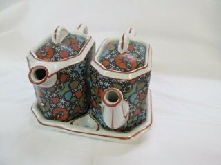 Unusual Hall Pottery China Individual Teapot Tea Coffee Pot Floral 1313 & Tray
