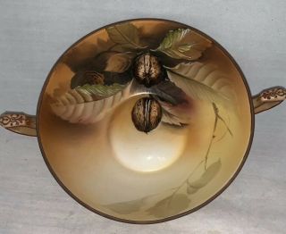 Antique Nippon Moriage Relief Walnut Bowl With Handles,  Leaves,  Brown Fall Decor
