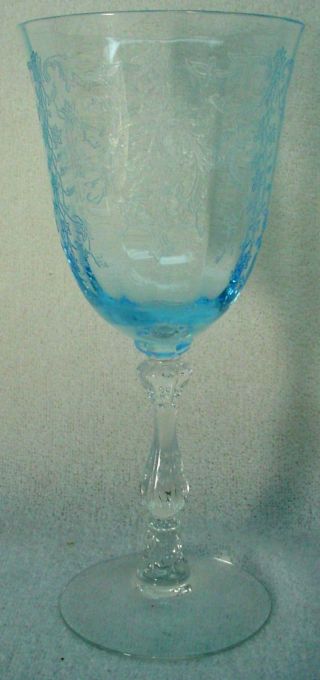 Fostoria Crystal Navarre Blue Pattern Large Claret Wine Glass Or Goblet - 6 - 3/8 "