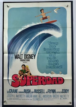 Superdad Movie Poster (fine) One Sheet 1973 Walt Disney Surfing Animation 4124