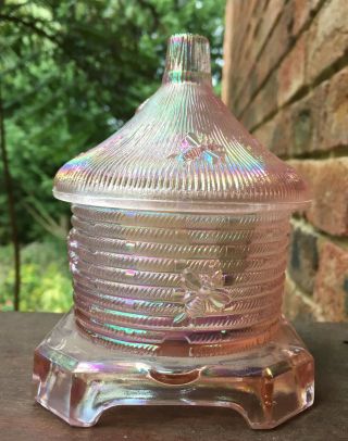 Pink Carnival Glass Honey Pot X Imperial