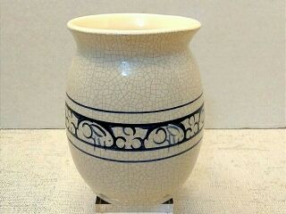 The Pottery Shed 6 " 1/2 Vase Blue Crackle Bunny (signed)