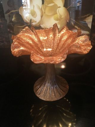 Murano Art Glass Pedestal Bowl/candy Dish - Gold Glimmer