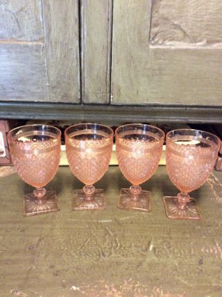 4 Miss America Water Goblets 5 1/2 " Anchor Hocking Depression Pink