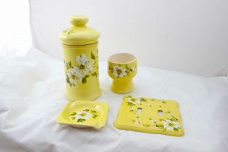 Vee Jackson Ceramic Set Lidded Jar Cup Ashtray Switchplate Yellow Floral Vintage