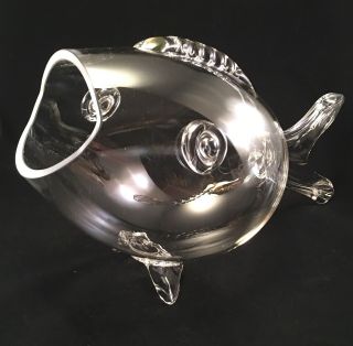 Large Open Mouth Vintage MCM Clear Glass Fish Art Glass Vase Blenko Style 3