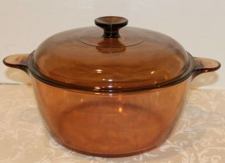 Corning Visions Ware Amber 4.  5 L Stock Pot / Dutch Oven W/lid - Made In U.  S.  A.