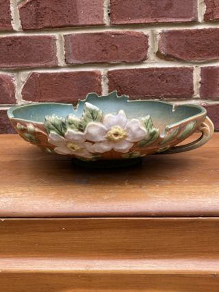 Vintage Roseville Pottery Greenclematis Handled Vase Marked 392 10” U.  S.  A