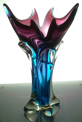 Vintage Murano Glass Vase - Purple,  Blue & Clear