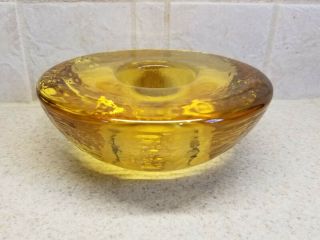 Fire And Light Art Glass Candle Votive Holder Signed 6 " Yellow Recycled Glass