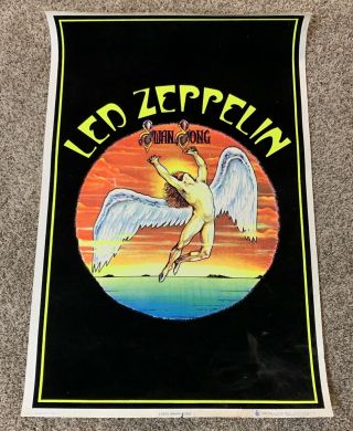 Vintage Led Zeppelin Swan Song Black Light Band Poster 1655
