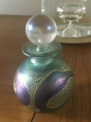 Isle Of Wight Studio Glass Small Golden Peacock Green Royale Perfume Bottle
