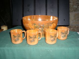 Vintage Fire King Tom & Jerry Peach Lustre Punch 5 Piece Bowl Set Vrygd,