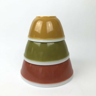 3 Vintage Pyrex Mixing Bowls Autumn Avocado Green Mustard Yellow 401 402 403