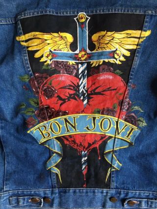 Bon Jovi House Tour Hand Painted Wrangler Denim Jacket Like Cd T - Shirt Rare Htf