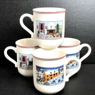 Villeroy Boch Laplau Paintings Naif Christmas Set Of 4 Mugs Cups Luxembourg