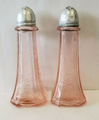 Anchor Hocking Mayfair - Open Rose Pink Depression Glass Salt & Pepper Shakers