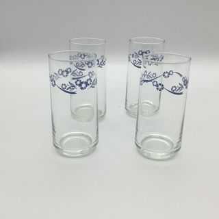 Corelle Cornflower Tumblers Cooler Glass Set Of 4 16 Oz Blue Floral Centura