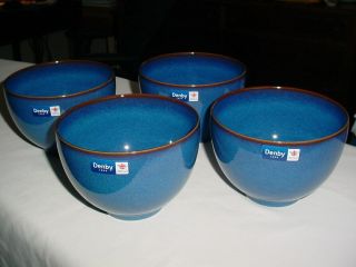 4 Denby Imperial Blue 5 1/2 " Rice Bowls With Tags England