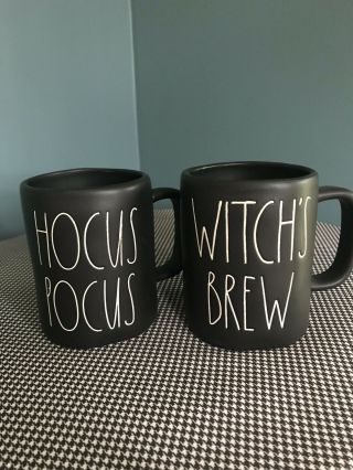 2 Rae Dunn - Hocus Pocus & Witches Brew - Coffee Mugs Halloween - Rare Black