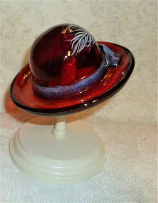Fenton Art Glass Red Hat with stand,  NIB,  signed Christine Fenton,  Hand Painted 2