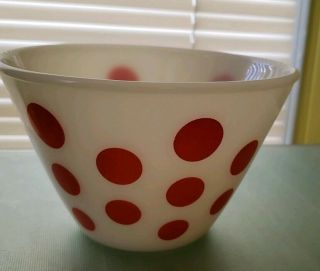 Vintage Fire King Bowl Red And White Polka Dot