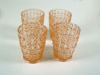 Jeannette Glass - 1940’s - Holiday - “buttons And Bows” - 4 - 9oz Water Tumblers